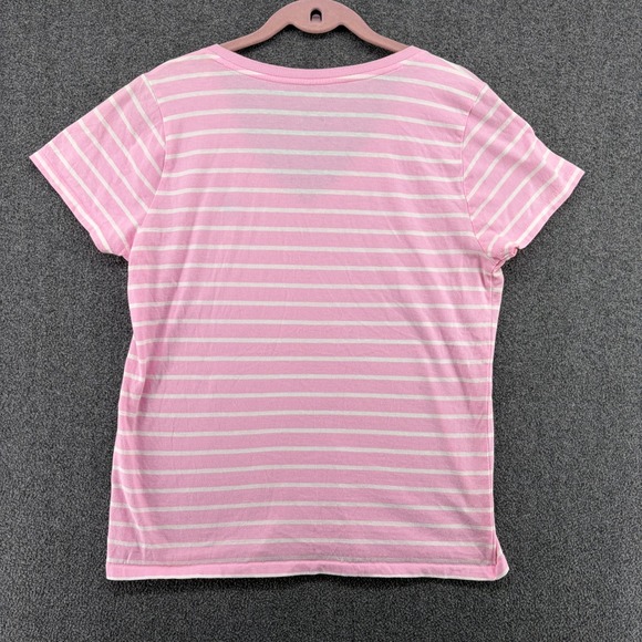 Ralph Lauren Women Pink Stripe V Neck Short Sleeve T Shirt Polo Pony Logo Med - Picture 5 of 5